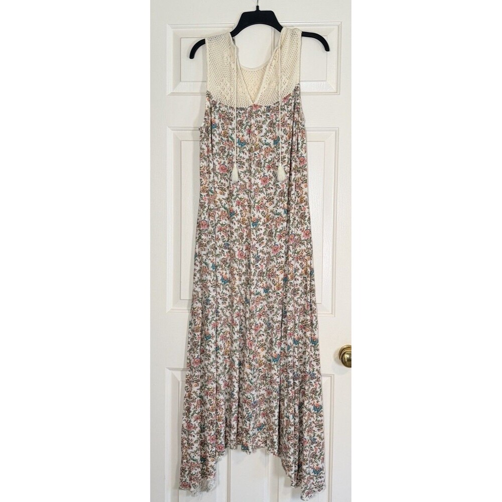 Lucky Brand Maxi Dress Floral Crochet Boho Cottagecore Festival Beach Flowy L